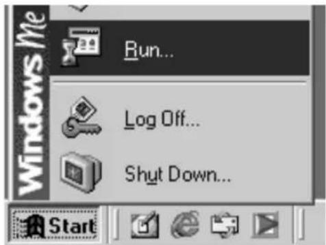 Windows Me Run... Log Off... Shut Down...