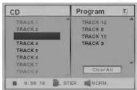 CD TRACK 1 TRACK 2 TRACK 3 TRACK 4 TRACK 5 TRACK 6 TRACK 7 TRACK 8 Program TRACK 12 TRACK 8 TRACK 10 TRACK 3 Clear All 0.58 18 STER NORM