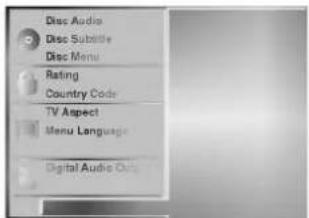 Disc Audio Disc Subtile Disc Menu Rating Country Code TV Aspect Menu Language Digital Audio Out