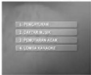 1. PENGATURAN 2. DAFTAR MUSIK 3. PEMUTARAN ACAK 4. LOMSA KARAOKE