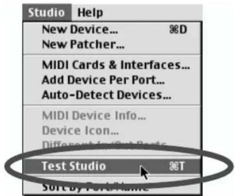 Studio Help New Device... %D New Patcher... MIDI Cards & Interfaces... Add Device Per Port... Auto-Detect Devices... MIDI Device Info... Device Icon... Different from Post-Basic Test Studio %T Sort by Port Name