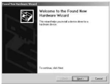 Found New Hardware Wizard Welcome to the Found New Hardware Wizard This wizard helps you install a device drive for a hardware device. To continue, click Next + Back Next > Cancel