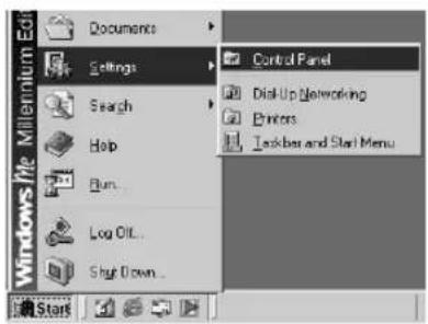 Documents Settings Search Help Run... Log Off... Shut Down... Control Panel Disk-Up Networking Printers Taskbox and Start Menu