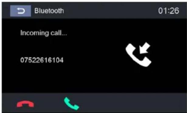 Bluetooth 01:26 Incoming call... 07522616104