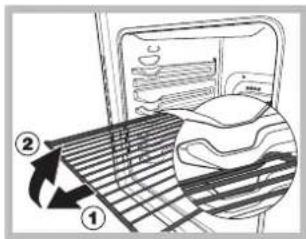 Diagram showing a refrigerator interior with labeled parts and a magnified view of the interior's interior.