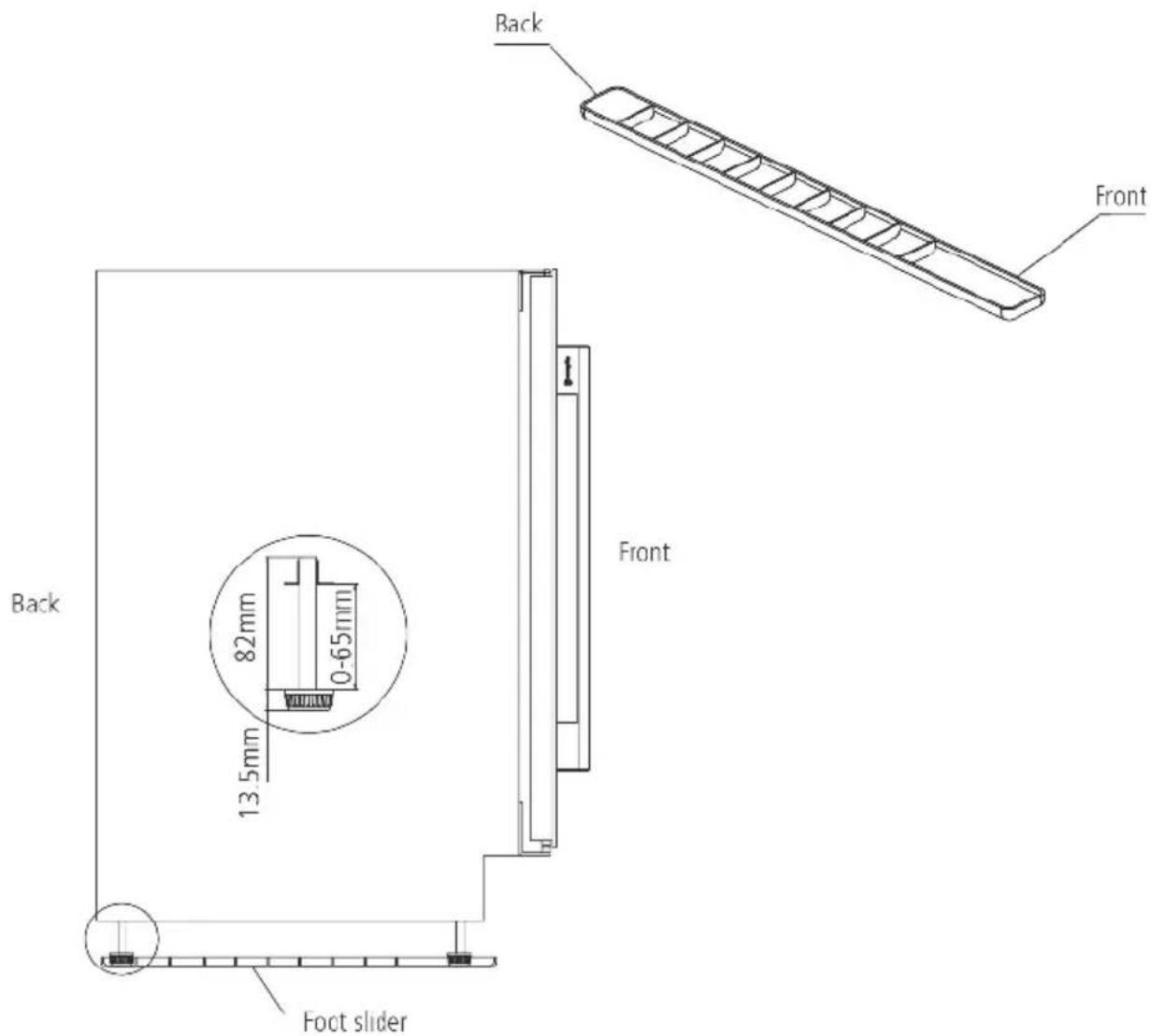 Back Front 82mm 0-65mm 13.5mm Back Foot slider