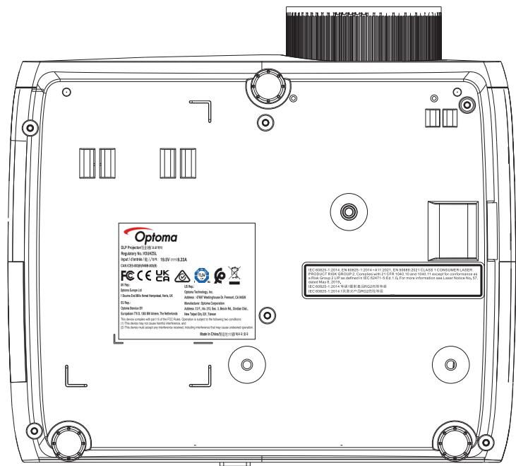 OPTOMA UZ38X - Étiquettes des spécifications et d'avertissement - 2