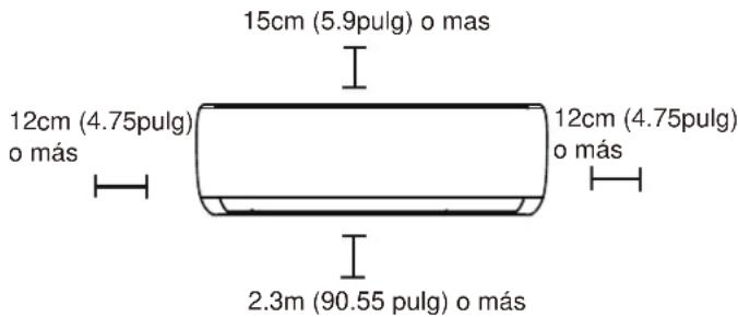 15cm (5.9pulg) o mas 12cm (4.75pulg) o más 12cm (4.75pulg) o más 2.3m (90.55 pulg) o más