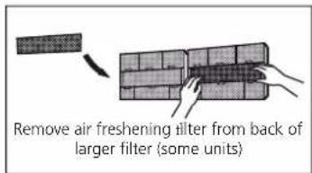 Remove air freshening filter from back of larger filter (some units)