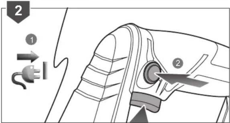 Diagram showing a car electrical plug with labeled parts and directional arrows indicating charging direction