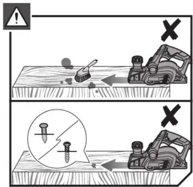 Diagram illustrating the correct and incorrect ways to mark using a tool on wooden blocks, with error indicators and labeled components.