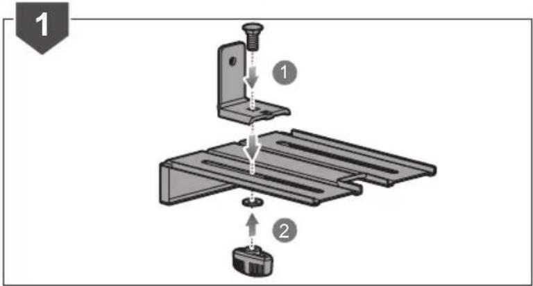 Diagram showing a mechanical assembly with labeled parts, including a screw and a base component.