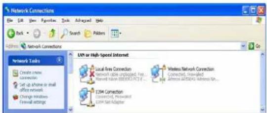 Network Connections File Edit View Customize Tools Advanced Help Back Search Polders Address Network Connections Network Tasks Create new connector Set up phone or small office network Change windows Forward settings LAN or High-Speed Internet Local Area Connection Network variable unplugged, Fast... Network Vision (BEER) FCT F... Wireless Network Connection Connected, Unloaded Address AD/AD/AD/AD/AD/AD... 1294 Connection Connected, Unloaded 1294 Net Adapter