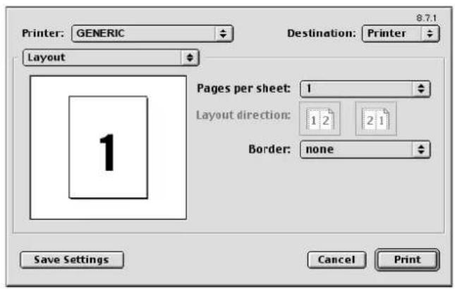 Printer: GENERIC Layout 8.7.1 Destination: Printer Pages per sheet: 1 Layout direction: 1 2 2 1 Border: none Save Settings Cancel Print