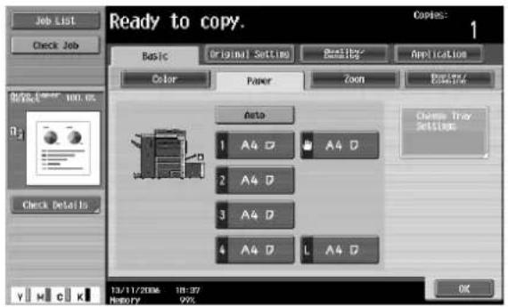 Job List Check Job Ready to copy. Copies: 1 Basic Original Settings Realize Application Color Paper Zoom Balance/SETUPM Auto A4 D A4 D A4 D A4 D A4 D A4 D A4 D Chase Tray Setups 13/11/2006 18:37 MEMORY 99% OK