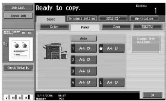 Job List Check Job Ready to copy. Copies: 1 Basic Original Settings Recovery Application Color Paper Zoom Auto Change Tray Settings 1 A4 D A4 D 2 A4 D 3 A4 D 4 A4 D L A4 D 13/11/2006 18:37 History 99% OK
