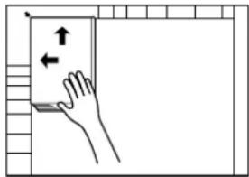 Diagram showing hand pressing a button with directional arrows indicating movement or force