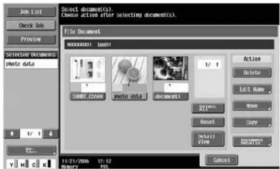 Job List Check Job Preview Selected documents: photo data File Document 00000001 0x001 SMBT_Casom photo data documents 1/1 Action Delete Edit Name Save Reset Copy Detail View Document(s) Remove Cancel 11/21/2006 12:12 Memory 99%