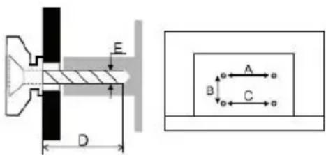 Technical diagram showing a mechanical assembly with labeled dimensions and a schematic diagram of a component with points A, B, C.
