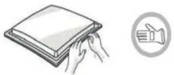 Illustration of hands holding a stack of papers with a circular icon showing a hand gesture (no text or symbols)