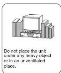 Do not place the unit under any heavy object or in an unventilated place.