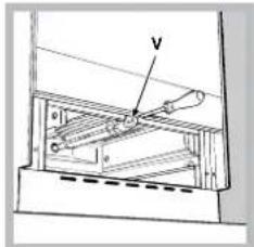 Technical diagram showing a mechanical assembly with labeled component 'V' and internal components