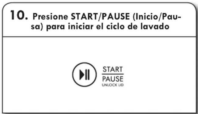 10. Presione START/PAUSE (Inicio/Pausa) para iniciar el ciclo de lavado START /PAUSE UNLOCK LID