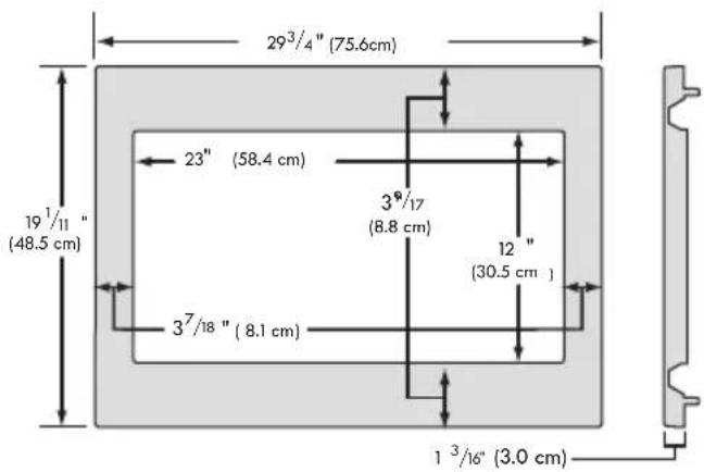 29³/4" (75.6cm) 23" (58.4 cm) 19¹/₁₁" (48.5 cm) 3⁶/₁₇ (8.8 cm) 3⁷/₁₈" (8.1 cm) 12" (30.5 cm) 1 ³/₁₆" (3.0 cm)