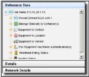 Reference Tree Sik Name 57.2.10.20.1.73 PowerConnect 6224-Unit 1 Belongs Statically to Container(s) Equipment to Contact Equipment to Location Equipment to Vendor This Equipment has these Authentication(s) Heartbeat Polling Status Monitor Status Details Network Details