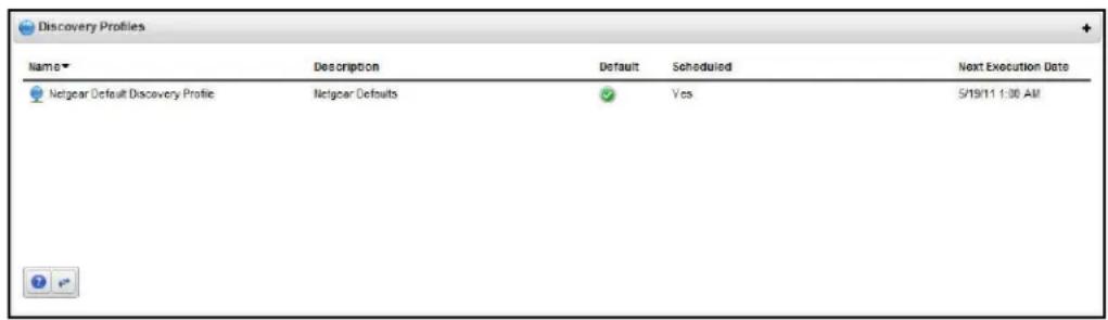 Discovery Profiles Name▼ Description Default Scheduled Next Execution Date Netgear Default Discovery Profile Netgear Defaults Yes 5/19/11 1:00 AM