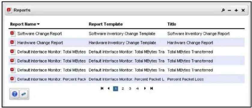 Reports Report Name ▼ Report Template Title Software Change Report Software Inventory Change Template Software Inventory Change Report Hardware Change Report Hardware Inventory Change Template Hardware Change Report Default Interface Monitor: Total MBytes Default Interface Monitor: Total MBytes Tra Total MBytes Transferred Default Interface Monitor: Total MBytes Default Interface Monitor: Total MBytes Tra Total MBytes Transferred Default Interface Monitor: Total MBytes Default Interface Monitor: Total MBytes Tra Total MBytes Transferred Default Interface Monitor: Percent Pack Default Interface Monitor: Percent Packet L Percent Packet Loss
