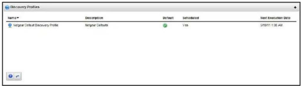 Discovery Profiles Name Description Default Scheduled Next Execution Date Netgear Default Discovery Profile Netgear Defaults Vss 5/19/11 1:00 AM