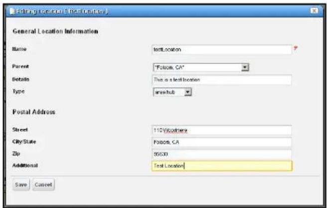Folding Location (Text Location) General Location Information Name textLocation Parent "Fobota, CA" Details This is a text location Type areahub Postal Address Street 110Vworkers CityState Fobota, CA Zip 85000 Additional Test Location Save Cancel