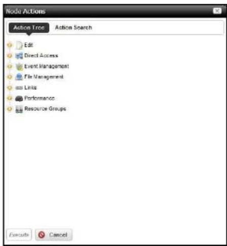 Node Actions Action Tree Action Search Edit Direct Access Event Management File Management Links Performance Resource Groups Execute Cancel