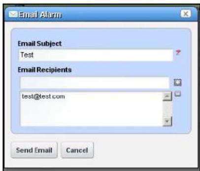 Email Alarm Email Subject Test Email Recipients test@test.com Send Email Cancel