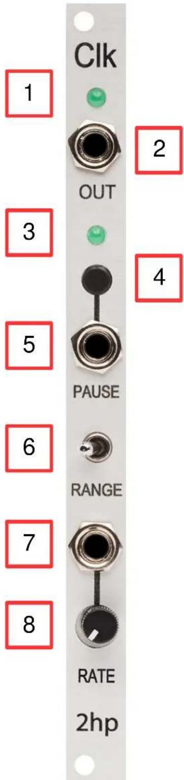 CIk 1 OUT 2 3 4 5 PAUSE 6 RANGE 7 8 RATE 2hp