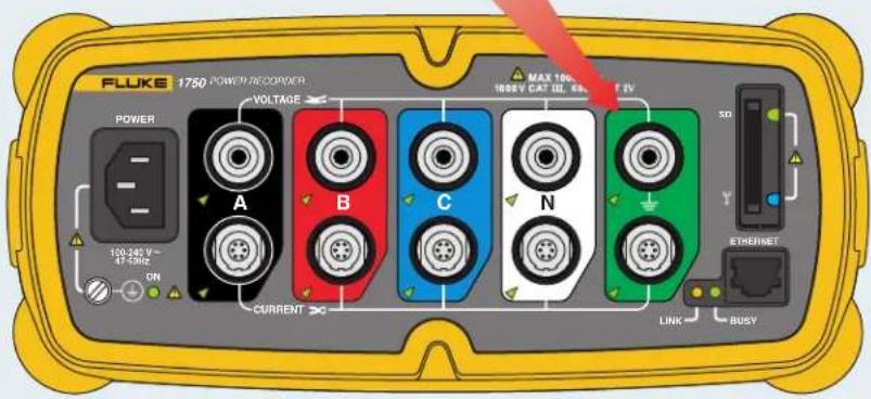 FLUKE 1750 POWER RECOADER POWER VOLTAGE MAX 100V 1000V CAT III, 6KΩ F IV A B C N SD Y ON CURRENT ETHERNET LINK BUSY