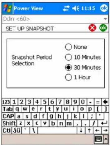 Power View 11:15 ok Odn <60> SET UP SNAPSHOT Snapshot Period Selection None 10 Minutes 30 Minutes 1 Hour 123 1 2 3 4 5 6 7 8 9 0 - = ◀ Tab q w e r t y u i o p [ ] CAP a s d f g h j k l ; * Shift z x c v b n m , . / ← Ctú áü ` \ ↓ ↑ ← →