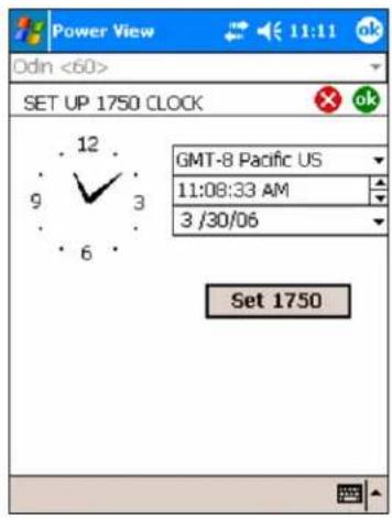 Power View 11:11 ok Odin <60> SET UP 1750 CLOCK GMT-8 Pacific US 11:08:33 AM 3 /30/06 Set 1750
