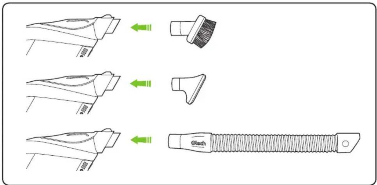 Diagram illustrating the assembly of a hairbrush tool with labeled parts and directional arrows indicating assembly steps.