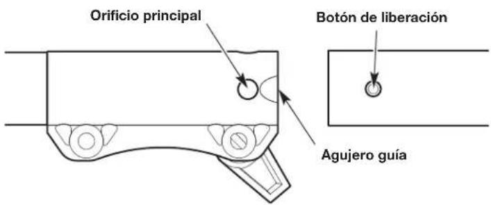 Orificio principal Botón de liberación Agujero guía