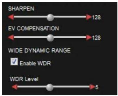 SHARPEN 128 EV COMPENSATION 128 WIDE DYNAMIC RANGE ✓ Enable WDR WDR Level 5