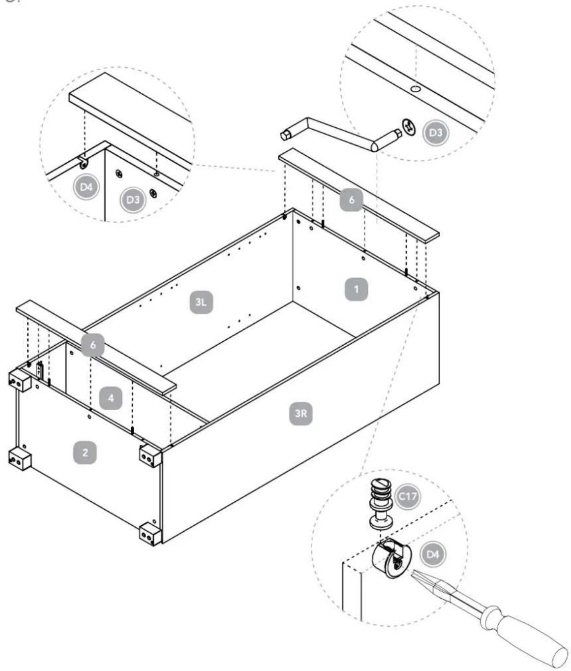 Technical diagram of a mechanical assembly with labeled components and detail views