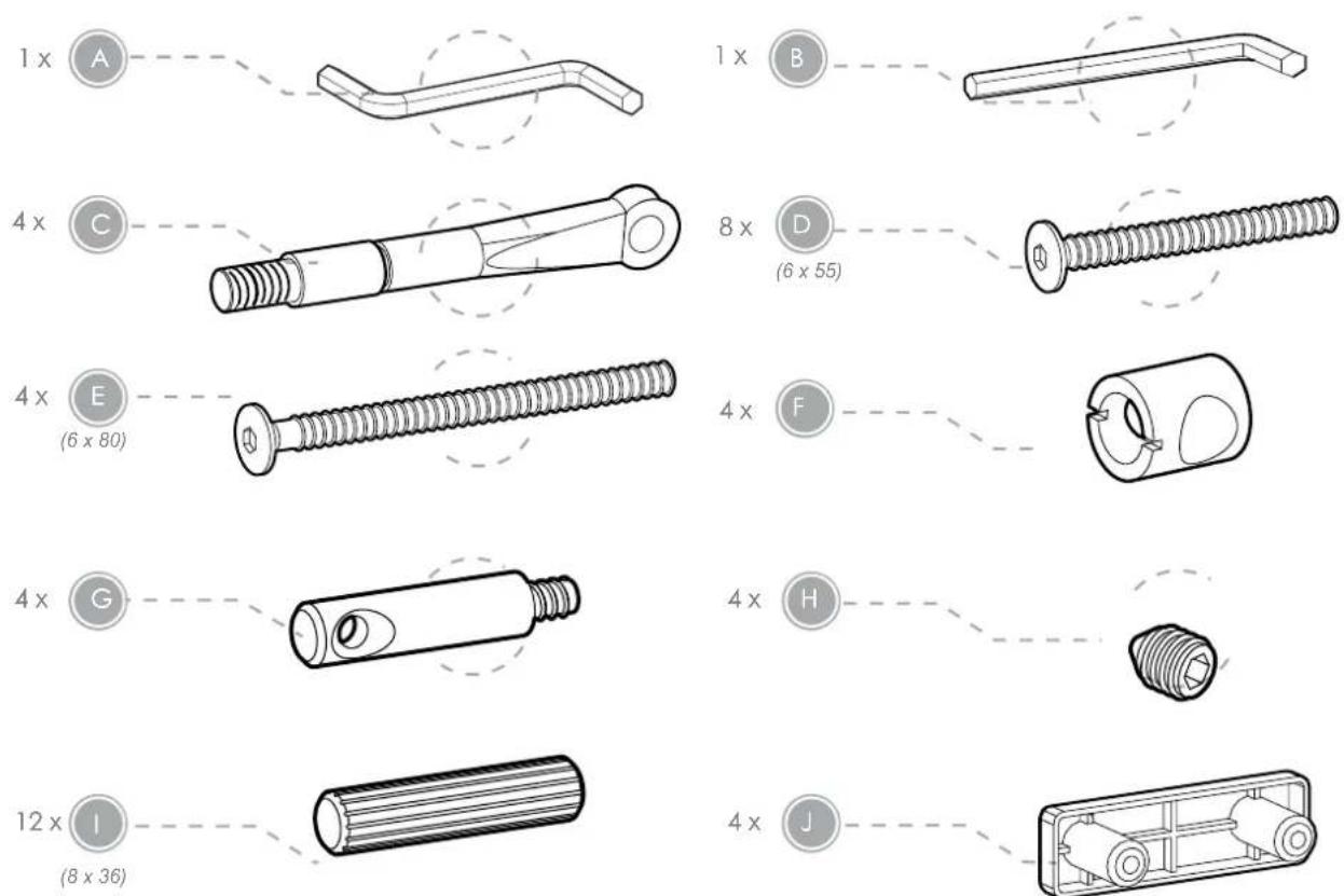 Silver Cross Derwent Cot Bed - Fittings list: - 1