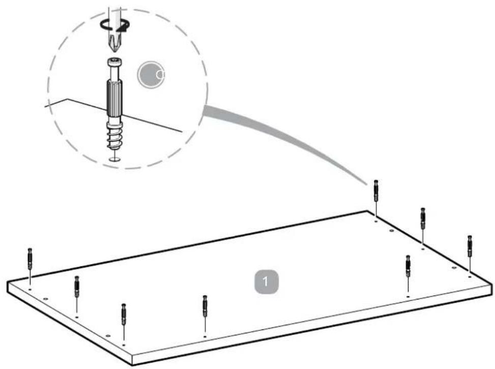 Technical diagram showing a screwdriver installation process with labeled components and a magnified view of the component.