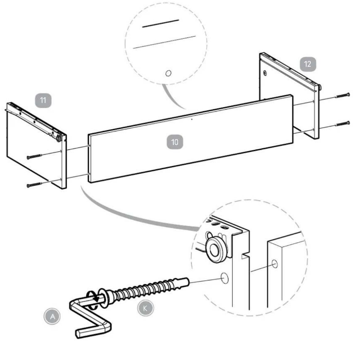 Technical diagram of a mechanical assembly with labeled components and a close-up view of a spring-loaded component.