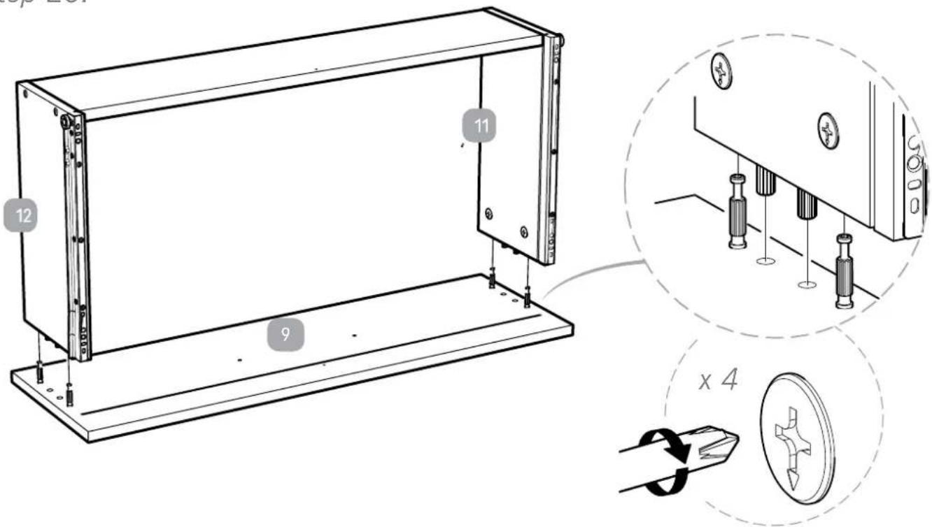 Technical diagram showing a device mounting structure with numbered components and a magnified view of the component assembly.
