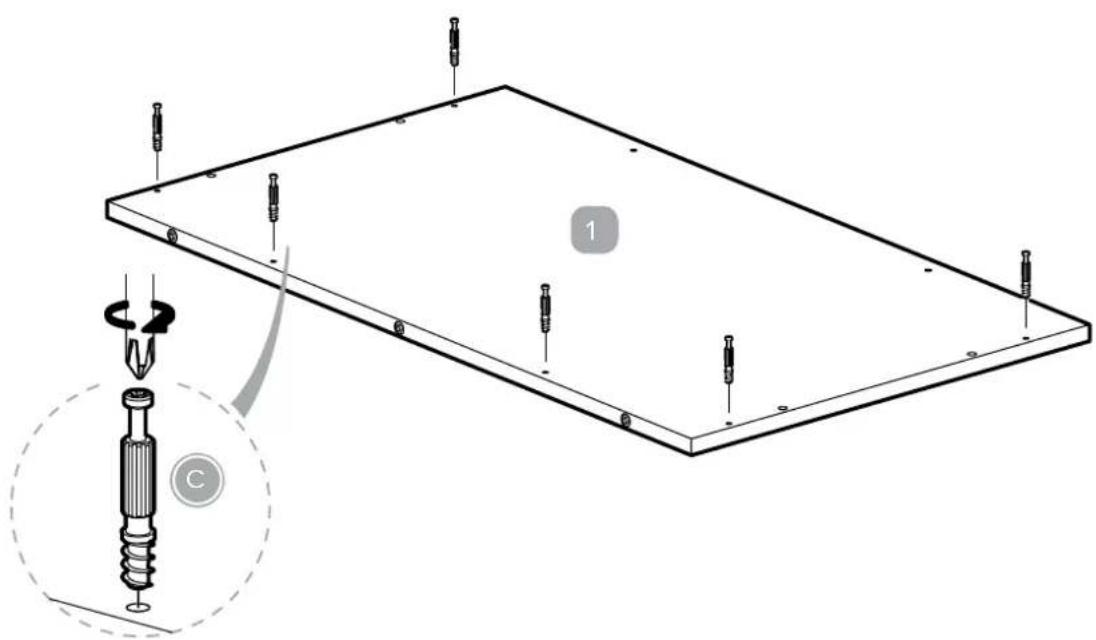 Technical diagram showing a mechanical assembly with labeled parts and a magnified view of a screwdriver tool.