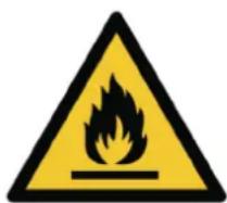 Warning sign depicting a flame symbol in yellow and black on white background