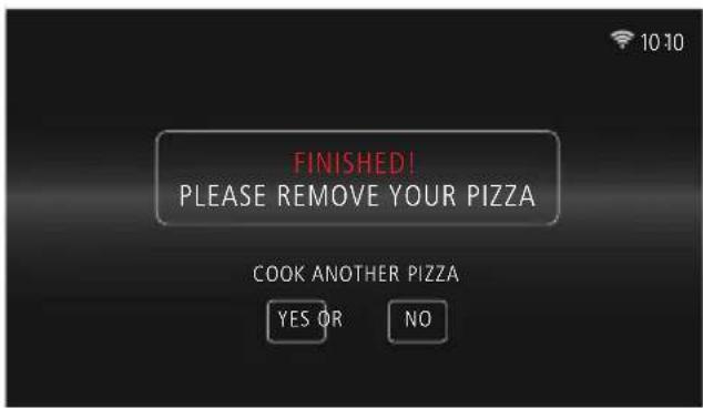 FINISHED! PLEASE REMOVE YOUR PIZZA COOK ANOTHER PIZZA YES OR NO